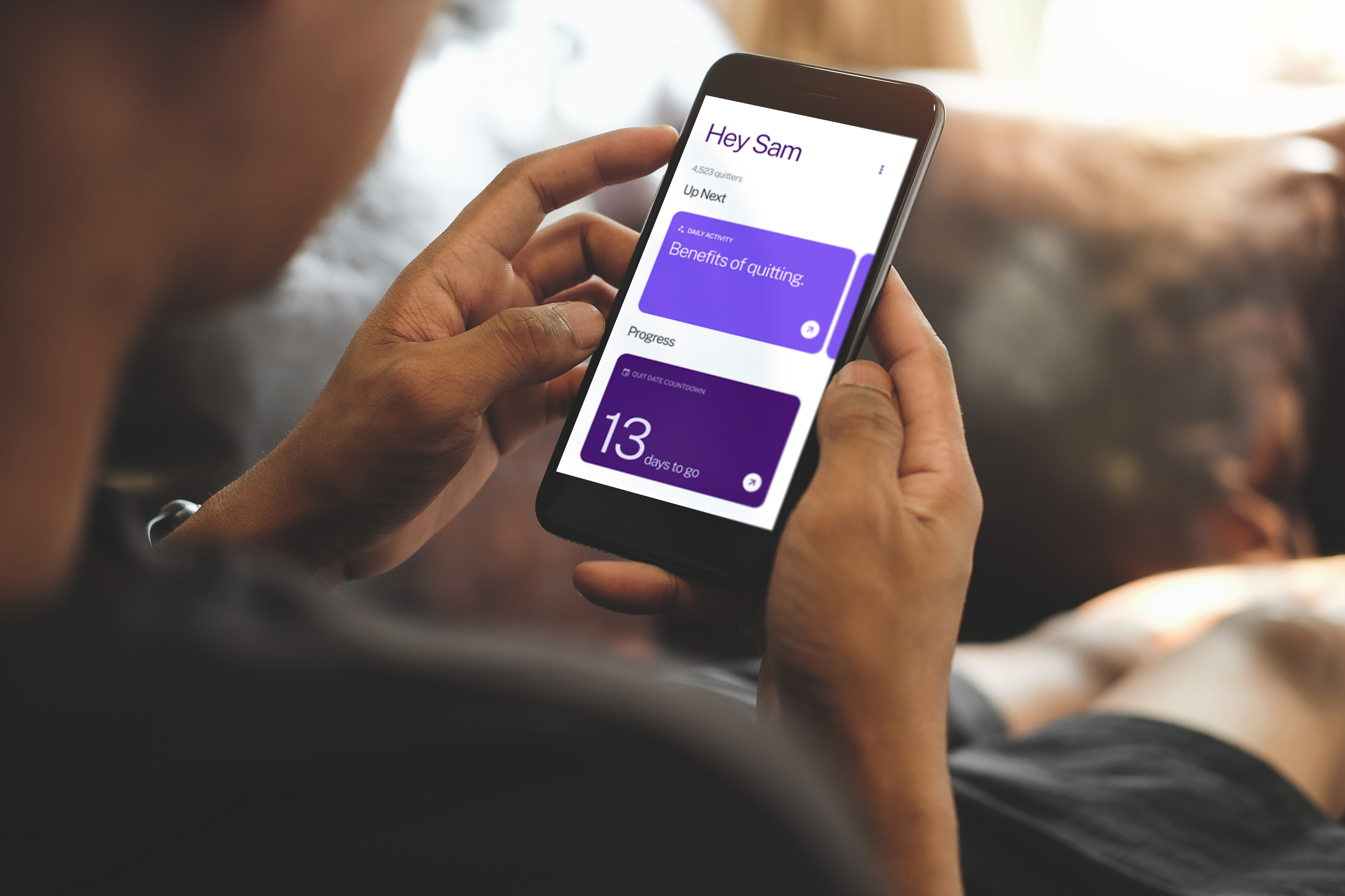 Screenshot of the app, showing daily quitting inspirations and countdown timers