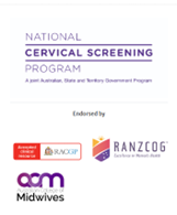 Logos of the National Cervical Screening Porgram, RACG, Ranzcog, and ACM