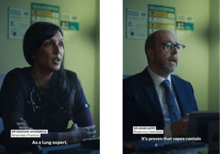 Still shot from the 'Every vape is a hit to your health' testimonial video