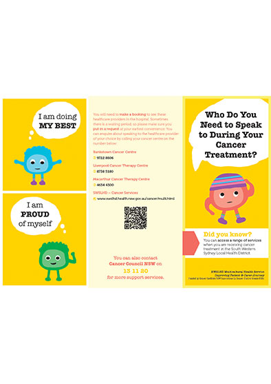 Cover of the 'Who do you need to speak to during your cancer treatment?' brochure in English