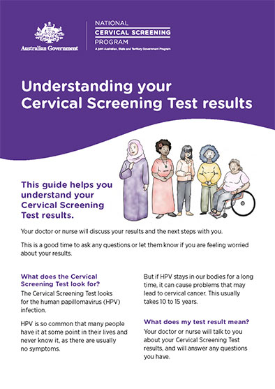 Cover of the 'Understanding your Cervical Screening Test results – Easy Read' brochure in English
