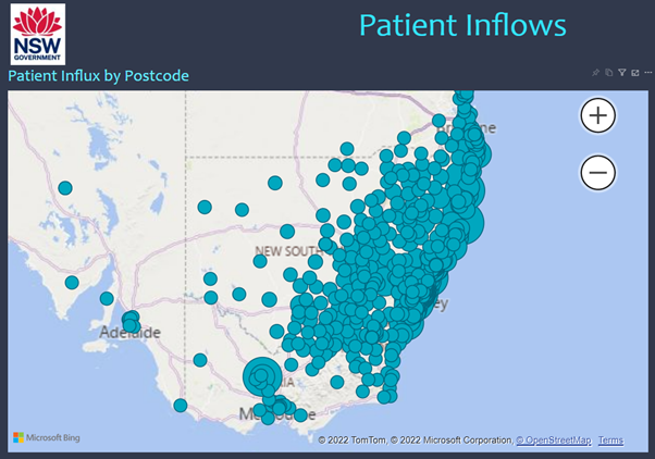 Patient influx by postcode - map