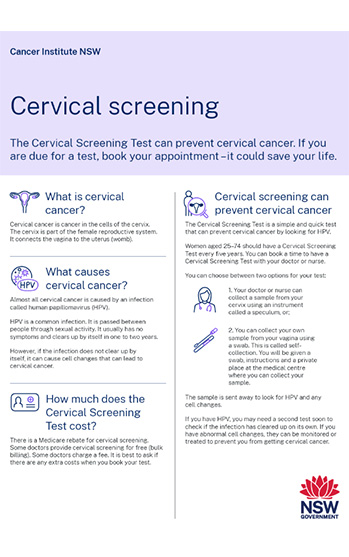 Screenshot of the cervical screening for multicultural women webpage