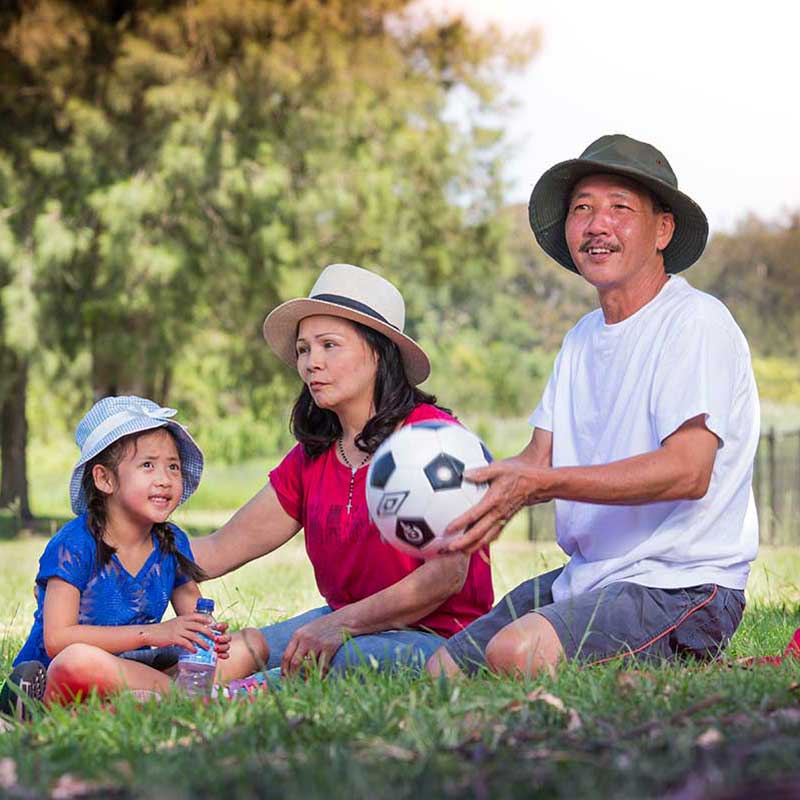 Family seeking shade