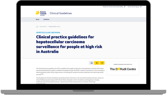 Image of the Clinical practice guidelines for hepatocellular carcinoma surveillance for people at high risk in Australia webpage